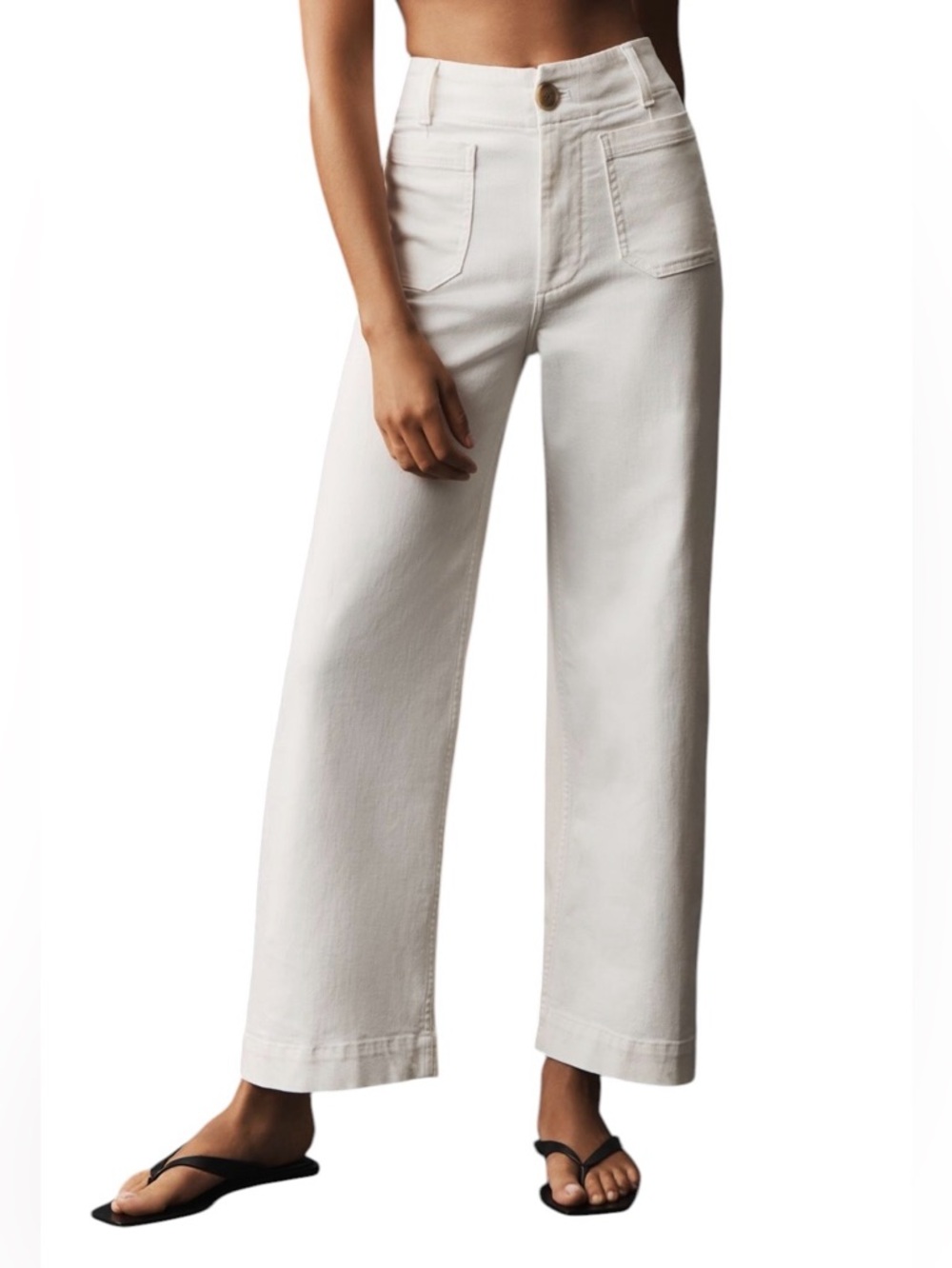Anthropology Maeve Cream Wide-Leg High-Rise Pants 28